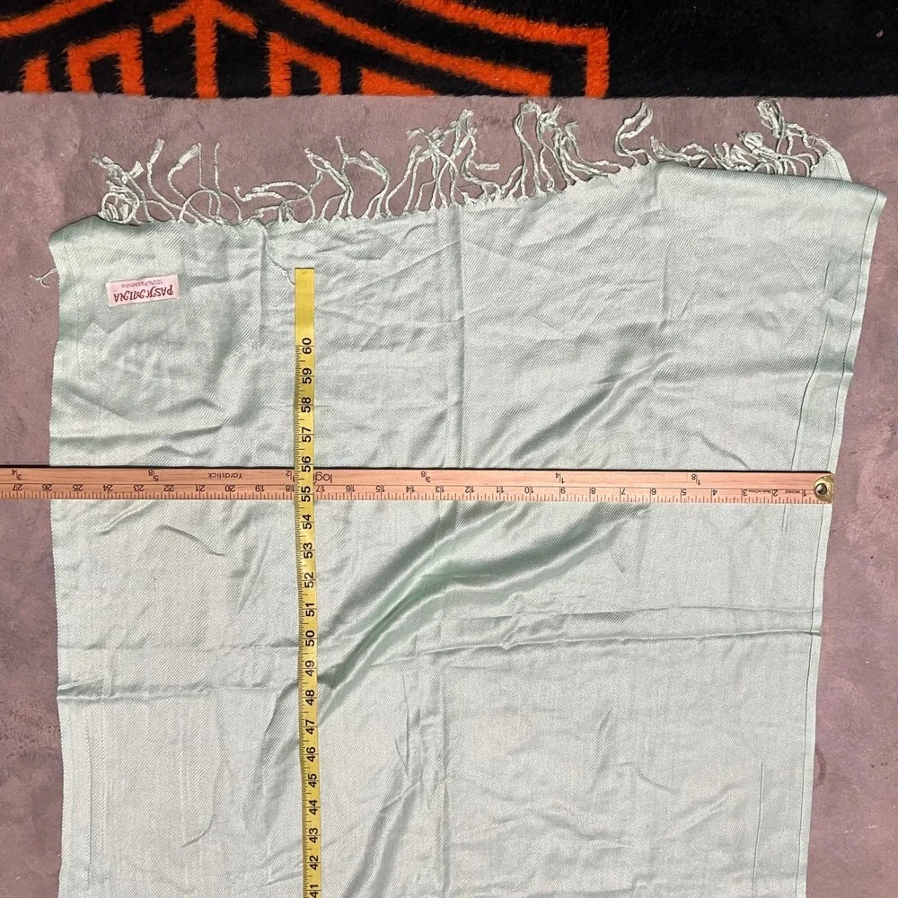 Pashmina Mint Green Scarf Wrap 100% Pashmina Fringed Shawl Lightweight Solid